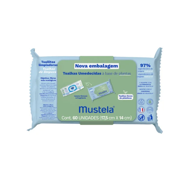 Mustela à Base de Plantas – Toalhas Umedecidas (60 Unidades)
